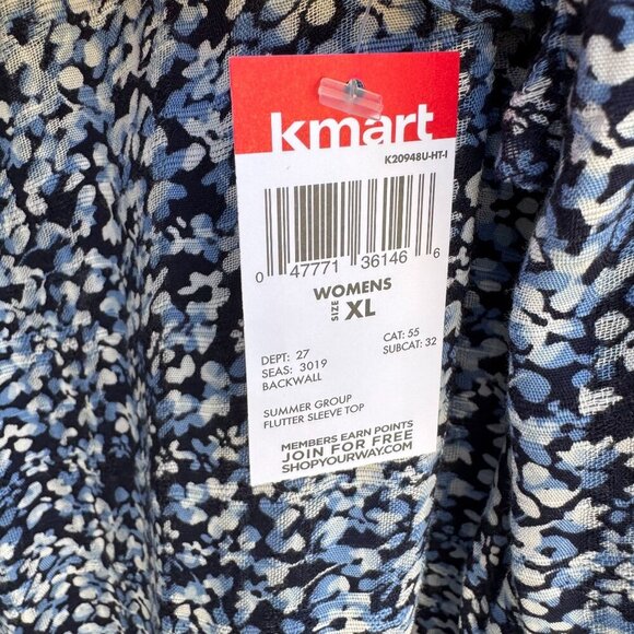 Route 66 Kmart Vintage Womens Blue Floral Flutter Sleeve Boho Shirt Blouse New X - Picture 5 of 9